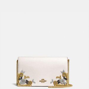 NWT Coach Callie Chain Clutch w/ Metal Tea Rose
